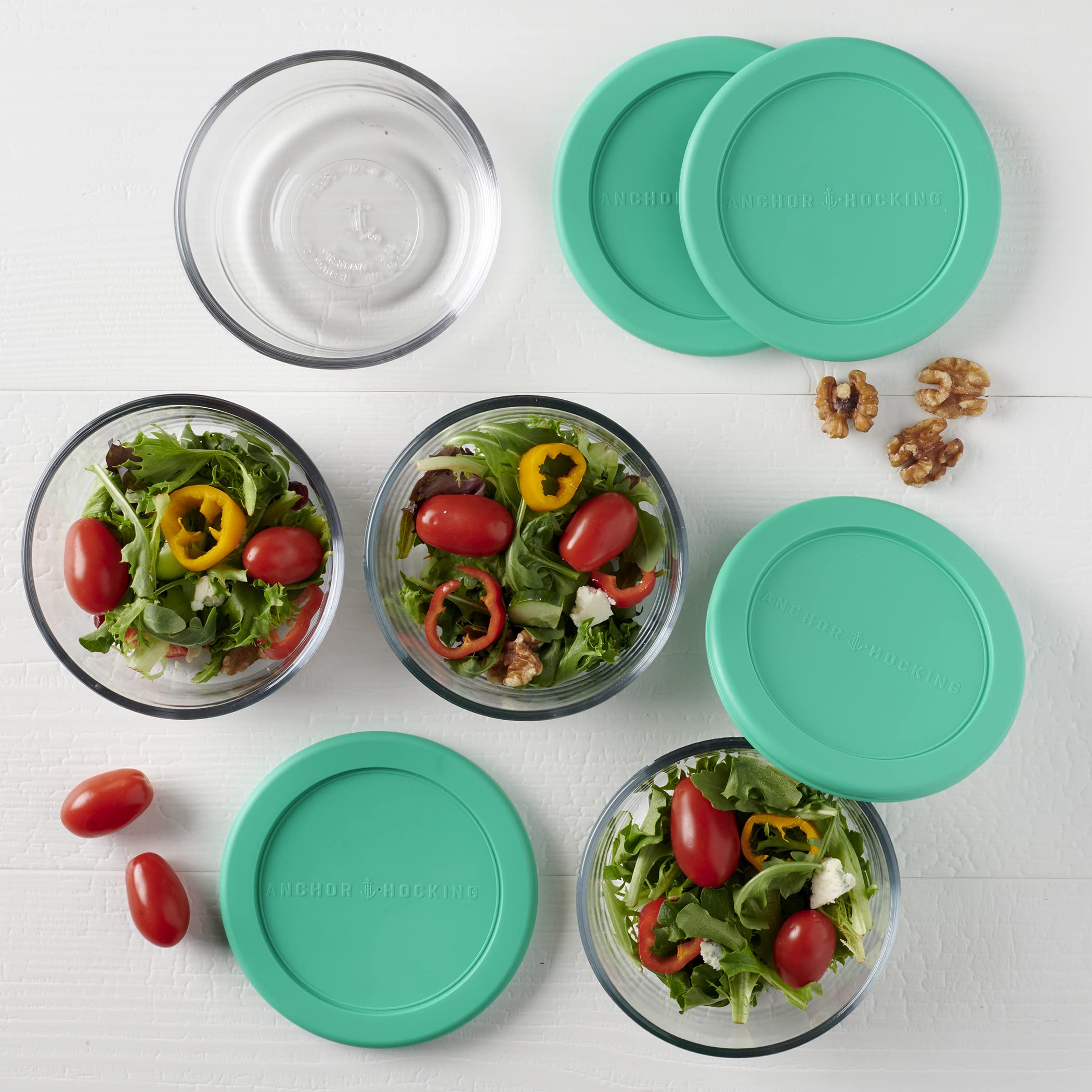 Anchor Hocking 2 Cup Glass Storage Containers with Lids, Set of 4 Glass Food Storage Containers with Mint SnugFit Lids - Image 3