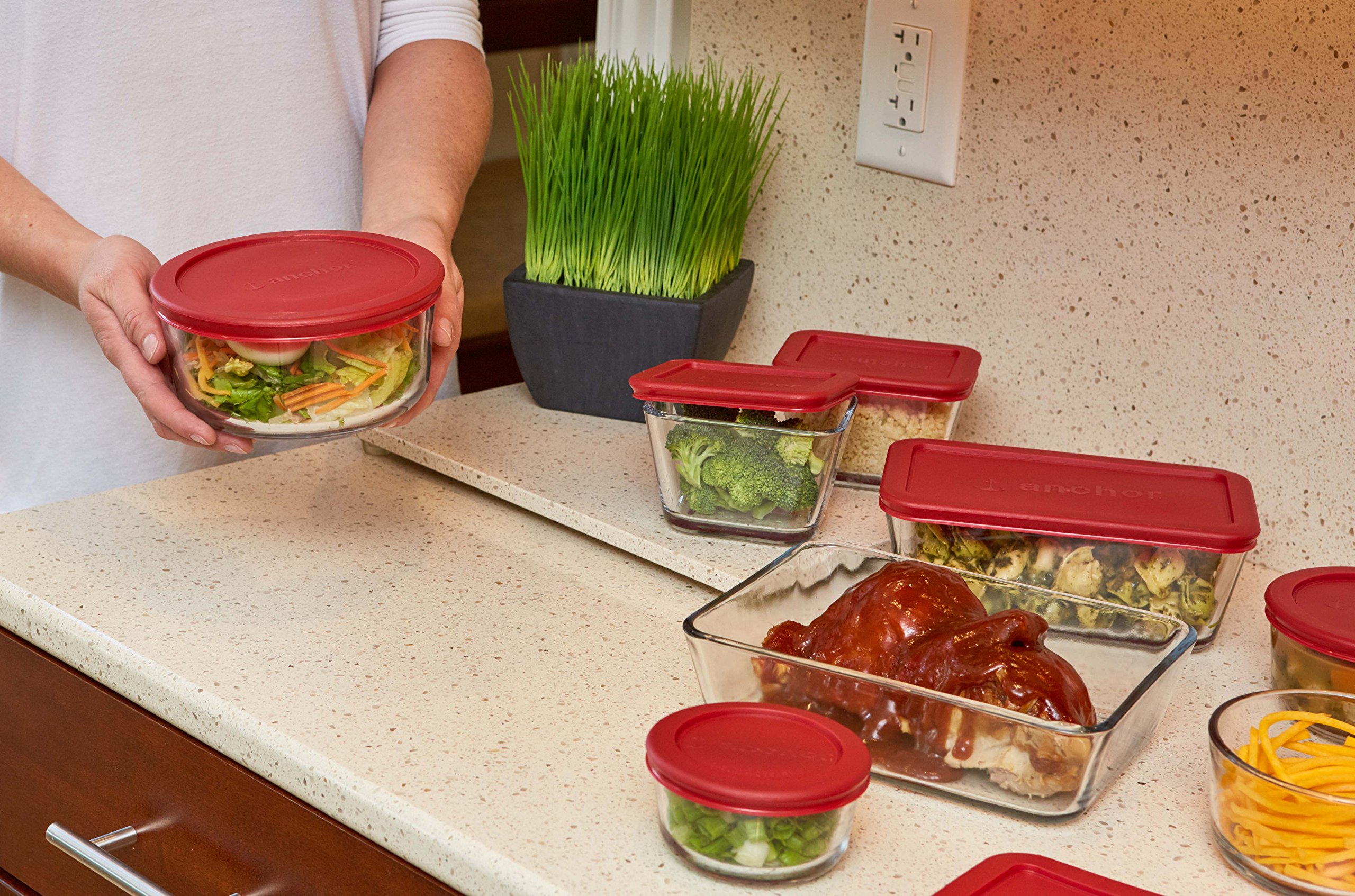 Anchor Hocking Classic Glass Food Storage Containers with Lids, Red, 16-Piece Set - Image 5