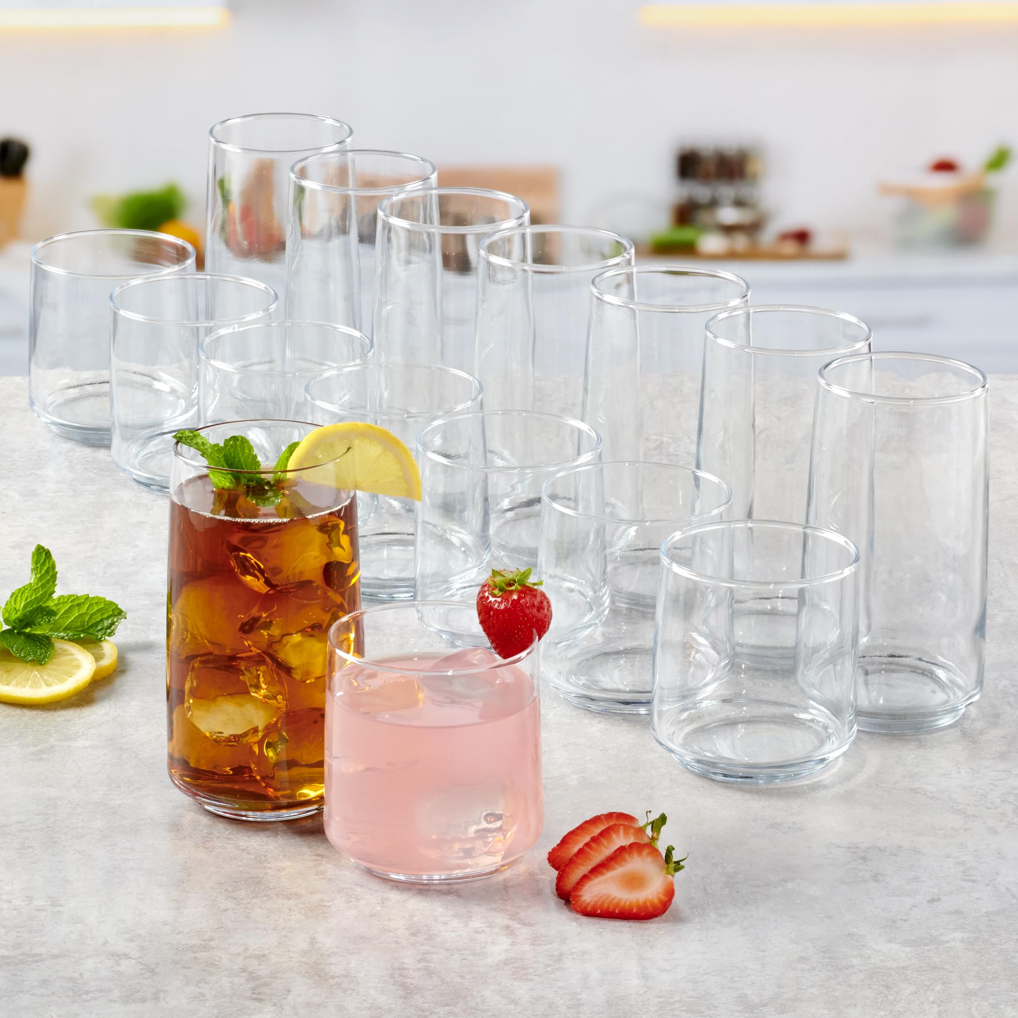 Anchor Hocking Finlandia Drinking Glasses, 16 Piece Set, (8) 12 Ounce, (8) 16 Ounce, Clear Glass - Image 6